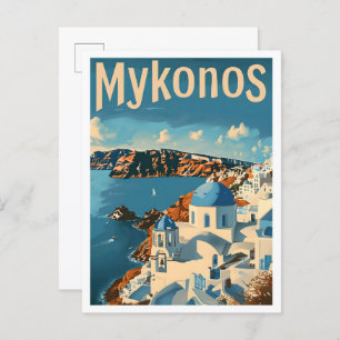 Mykonos Greece Classic Art Retro Vintage Travel Postcard