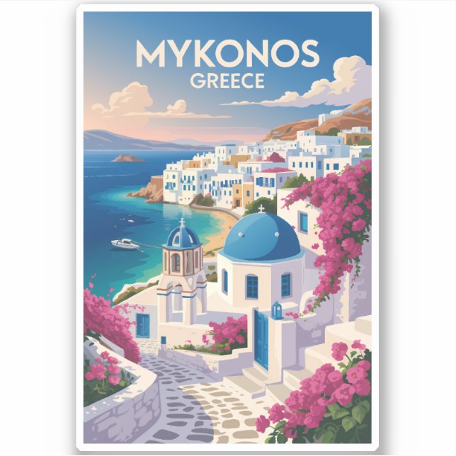 Mykonos Greece Coast Travel Art Vintage (Front)