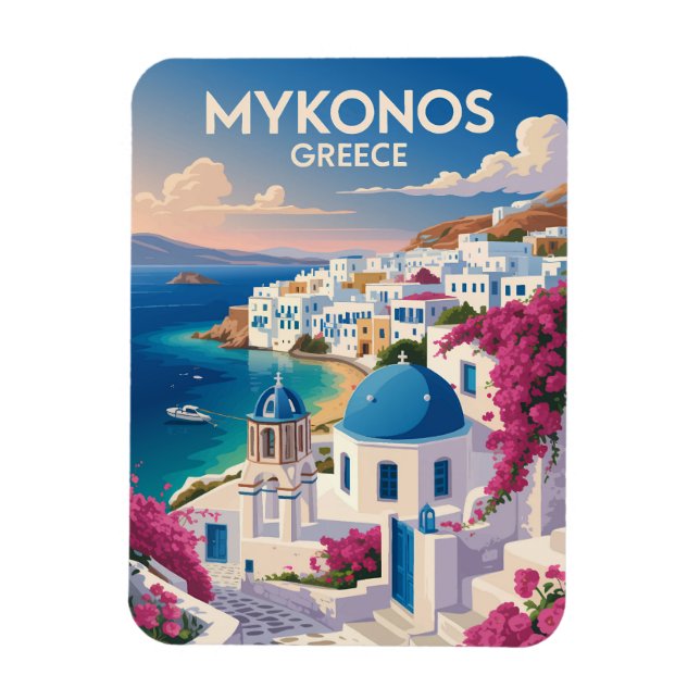 Mykonos Greece Coast Travel Art Vintage Magnet (Vertical)