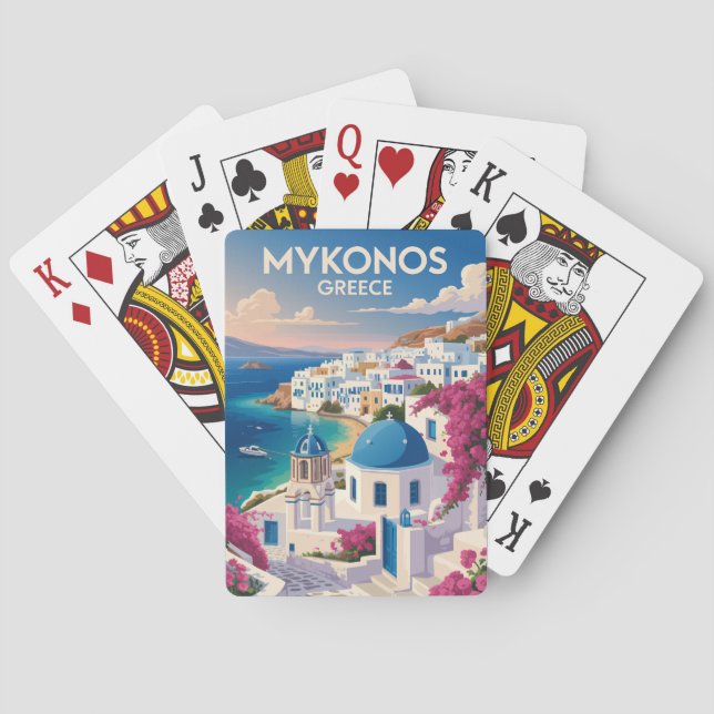 Mykonos Greece Coast Travel Art Vintage Playing Cards (Back)