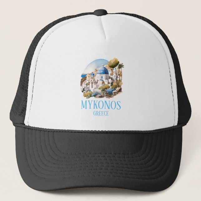 Mykonos Greece Greek Island Vintage Travel Trucker Hat (Front)