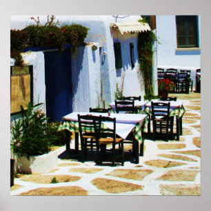 Mykonos, Greece, Greek islands, Cafe Poster