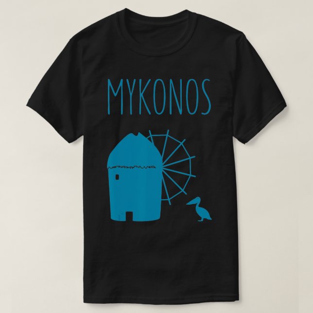 Mykonos, Greece Iconic Windmill & Petros the Pelic T-Shirt (Design Front)