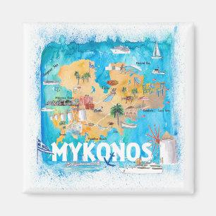 Mykonos Greece Illustrated Map with Landmarks Magnet