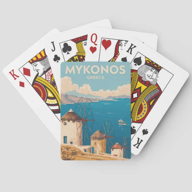Mykonos Greece Illustration Travel Art Vintage Playing Cards (Back)