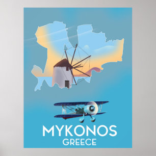 Mykonos Greece Map travel poster
