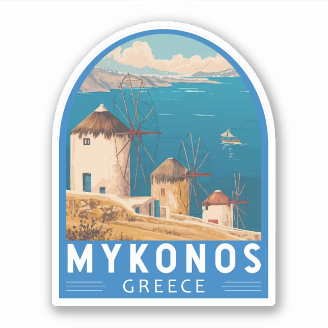 Mykonos Greece Travel Art Emblem (Front)