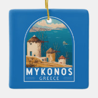 Mykonos Greece Travel Art Emblem