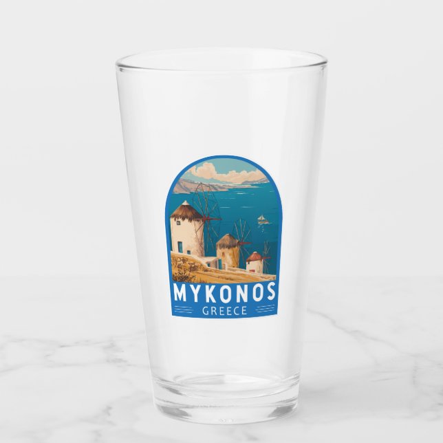 Mykonos Greece Travel Art Emblem Glass (Front)