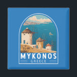 Mykonos Greece Travel Art Emblem Magnet<br><div class="desc">Mykonos retro vector travel design. From the scenic windmills to the charming lanes of Little Venice,  Mykonos offers a perfect mix of relaxation,  beauty,  and energy.</div>