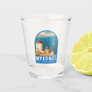 Mykonos Greece Travel Art Emblem Shot Glass