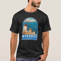Mykonos Greece Travel Art Emblem