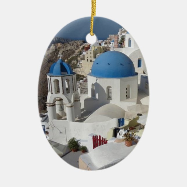 Mykonos Greece Travel Ceramic Tree Decoration (Front)