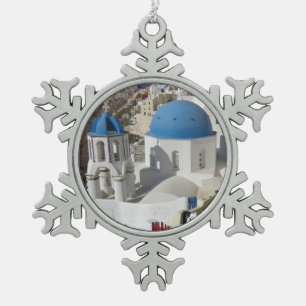 Mykonos Greece Travel Snowflake Pewter Christmas Ornament
