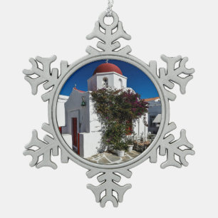 Mykonos Greece Travel Snowflake Pewter Christmas Ornament