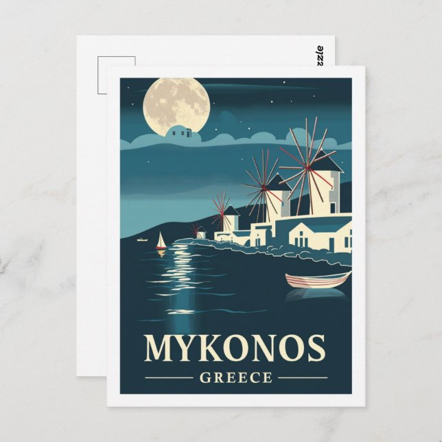 Mykonos Greece Vintage Famous Travel Place Postcard (Front/Back)