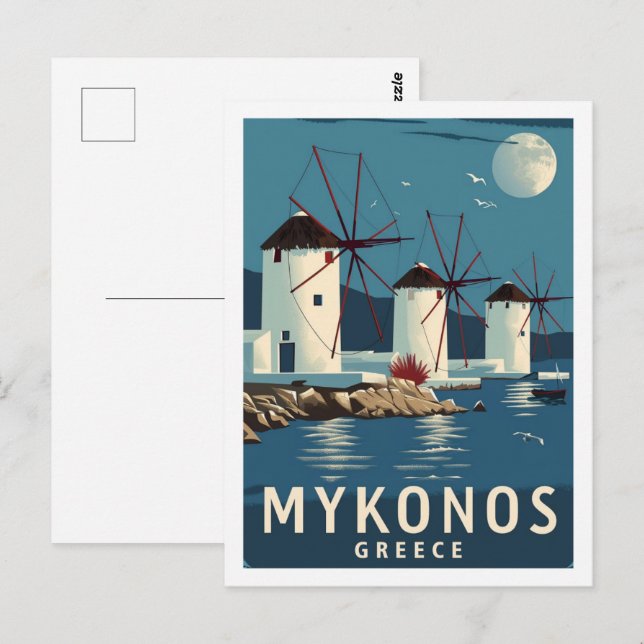 Mykonos Greece Vintage Famous Travel Place Postcard (Front/Back)