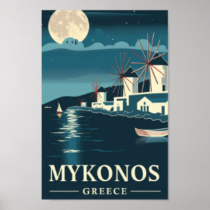 Mykonos Greece Vintage Famous Travel Place Poster