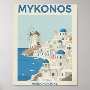 Mykonos Greece Vintage Travel Poster - Greek Horiz