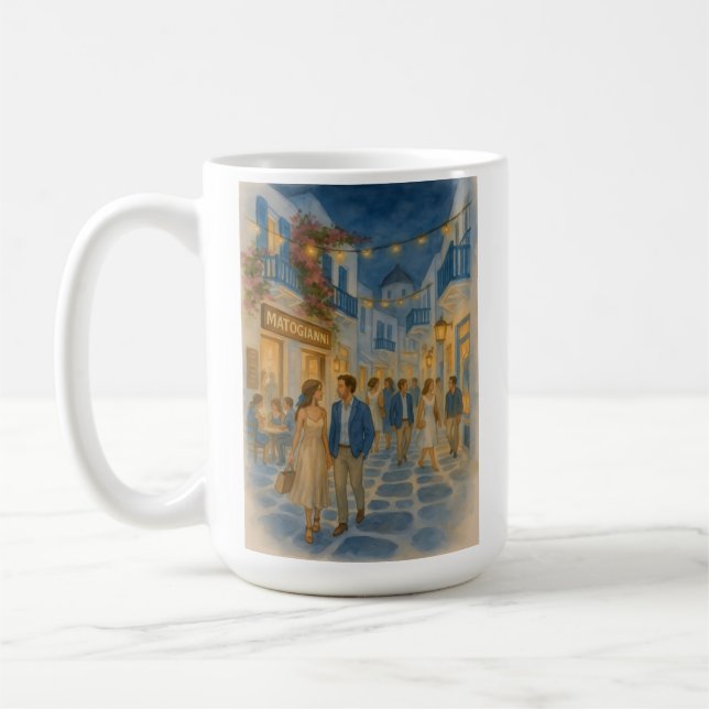 Mykonos Greece Watercolor Coffee Mug (Left)