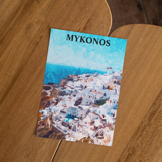 Mykonos Greece Watercolor Painting Postcard (mykonos greece watercolor postcard)