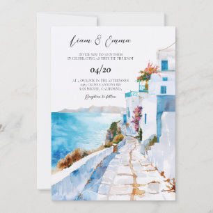 Mykonos Greece Watercolor Wedding Invitation