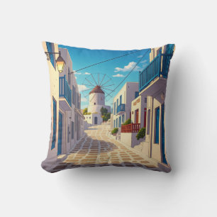 Mykonos Path Greece Cyclades Travel Cushion