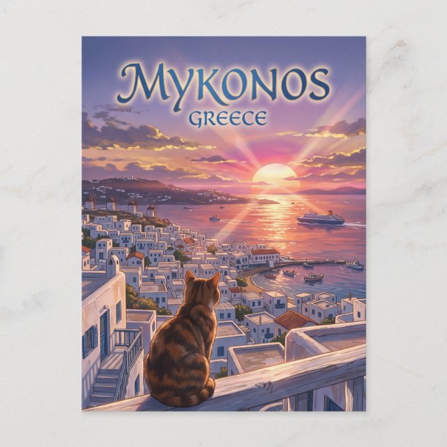 Mykonos Sunset Coast Greece Postcard (Front)