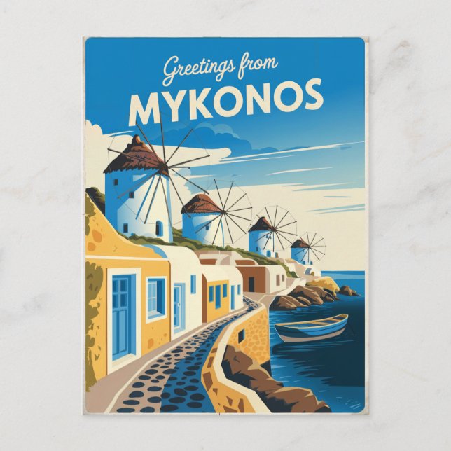 Mykonos Vintage Postcard (Front)
