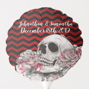 Mylar Balloon skull Rose Gothic Chevron red black