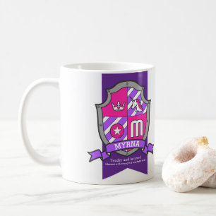 Myrna letter M crest pink unicorn name meaning Coffee Mug