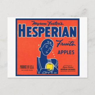 Myron Foster's Hesperian Fruits Apple Crate Labels Postcard