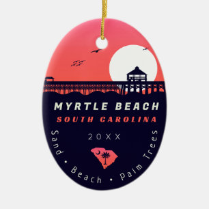 Myrtle Beach Pier SC Retro Sunset Souvenirs 60s Ceramic Tree Decoration