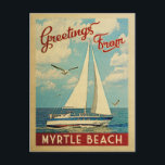 Myrtle Beach Postcard Sailboat Vintage Travel SC<br><div class="desc">This Greetings From Myrtle Beach South Carolina vintage travel nautical design features a boat sailing on the water with seagulls and a blue sky filled with gorgeous puffy white clouds.</div>