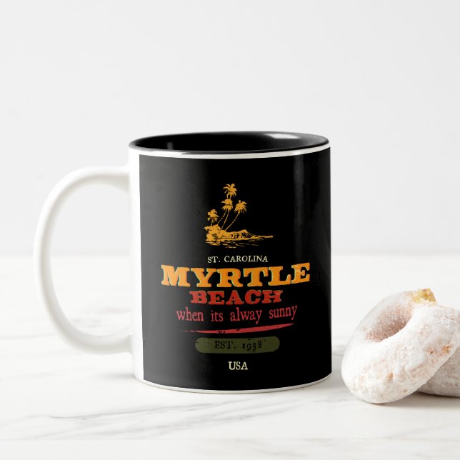 Myrtle Beach Retro Vibes South Carolina Two-Tone Coffee Mug (With Donut)