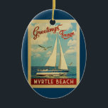 Myrtle Beach Sailboat Vintage Travel SC Ceramic Tree Decoration<br><div class="desc">This Greetings From Myrtle Beach South Carolina vintage travel nautical design features a boat sailing on the water with seagulls and a blue sky filled with gorgeous puffy white clouds.</div>