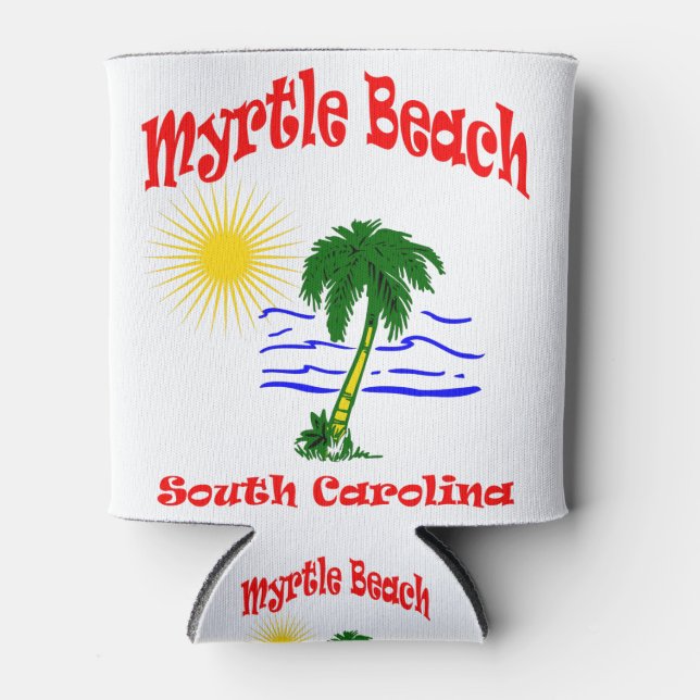Myrtle Beach SC Palm Tree Water Design Can Cooler (Front)