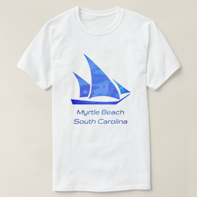 Myrtle Beach SC Sleek Bright Blue Sailboat T-Shirt (Design Front)