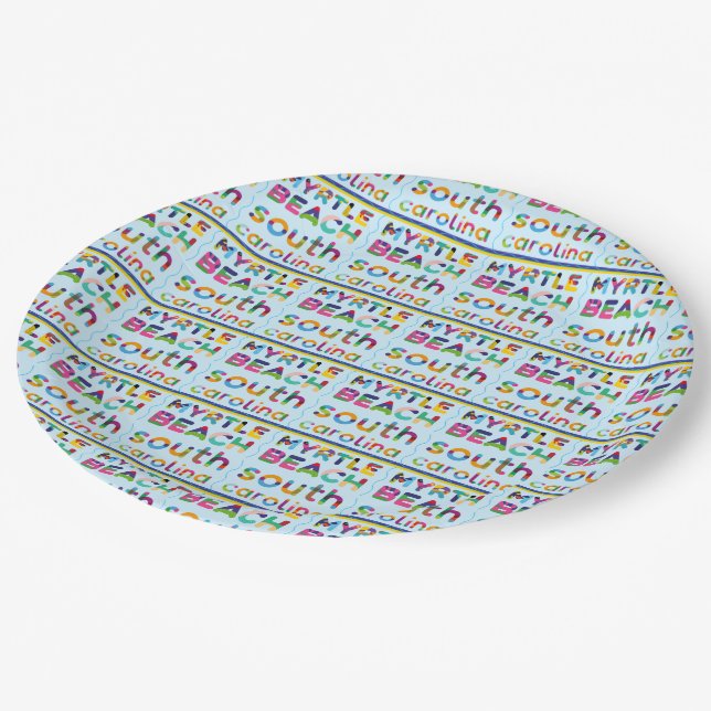 Myrtle Beach, South Carolina. Colour Text Pattern  Paper Plate (Angled)