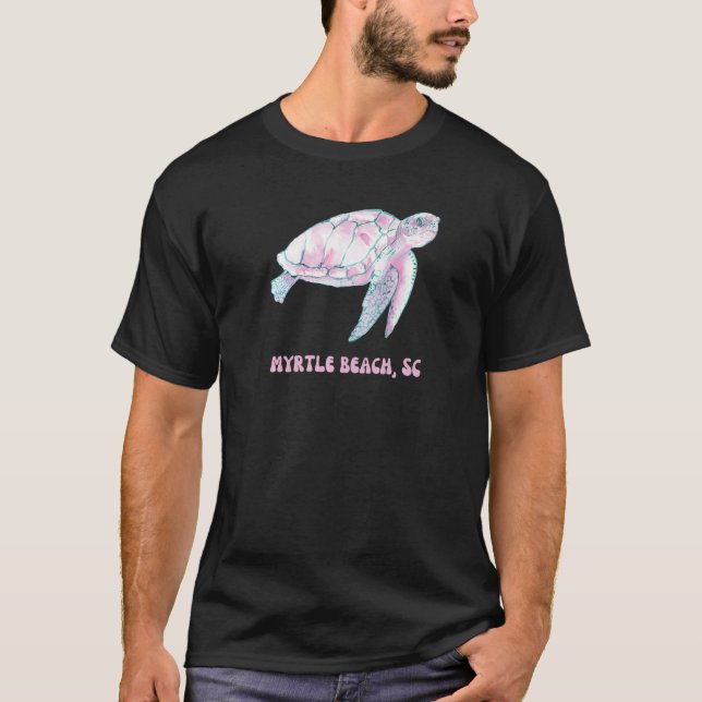 Myrtle Beach South Carolina Pink and Blue Sea Turt T-Shirt (Front)