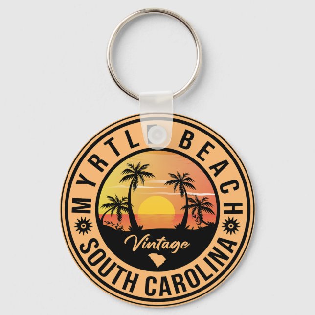 Myrtle Beach South Carolina Retro Sunset Souvenir Key Ring (Front)