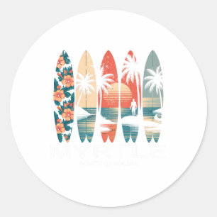 Myrtle Beach South Carolina Surfboard Surfing Retr Classic Round Sticker