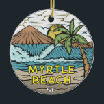 Myrtle Beach South Carolina Vintage Ceramic Tree Decoration<br><div class="desc">Myrtle Beach hand drawn illustration with mountains and ocean waves in the background. Perfect for anyone who loves to visit Myrtle Beach.</div>