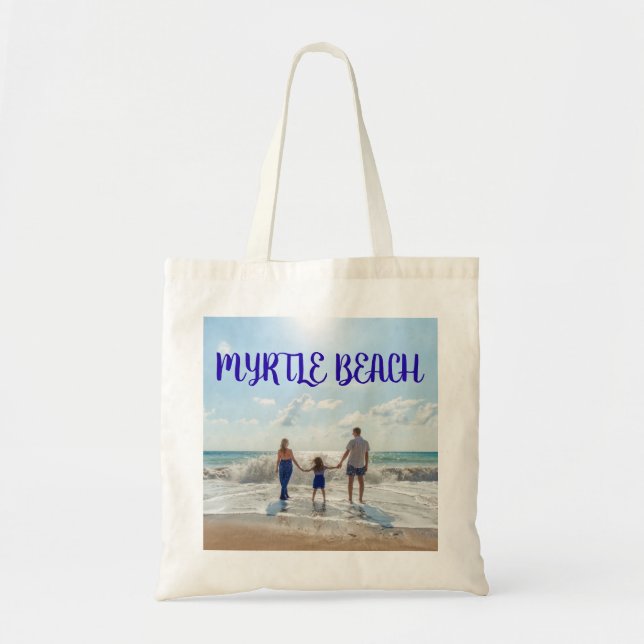 Myrtle Beach Souvenir Sand and Surf with Family Tote Bag (Front)