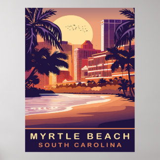 Myrtle Beach, Sunset, South Carolina, Travel Poster