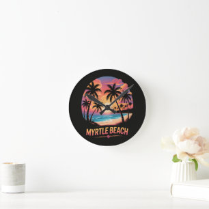 Myrtle Beach Vacation Surfer Round Clock