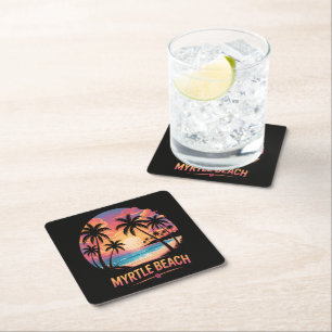 Myrtle Beach Vacation Surfer  Square Paper Coaster