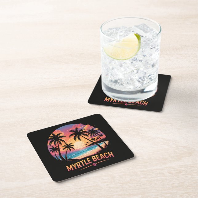 Myrtle Beach Vacation Surfer  Square Paper Coaster (Insitu)