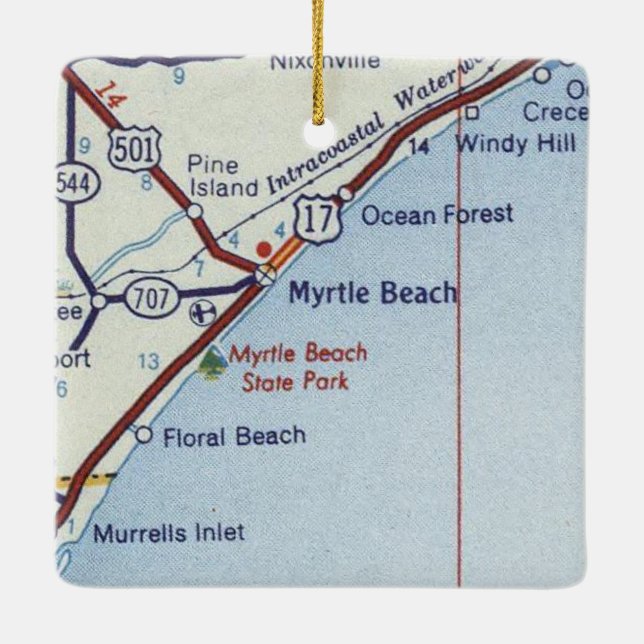 Myrtle Beach Vintage Map Ceramic Ornament (Back)