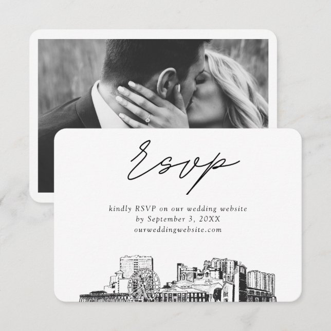 Myrtle Beach Wedding Minimalist Sketch RSVP Enclosure Card (Front/Back)